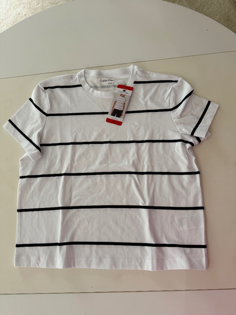 Calvin Klein Black and White Striped T-Shirt, Size M, NWT